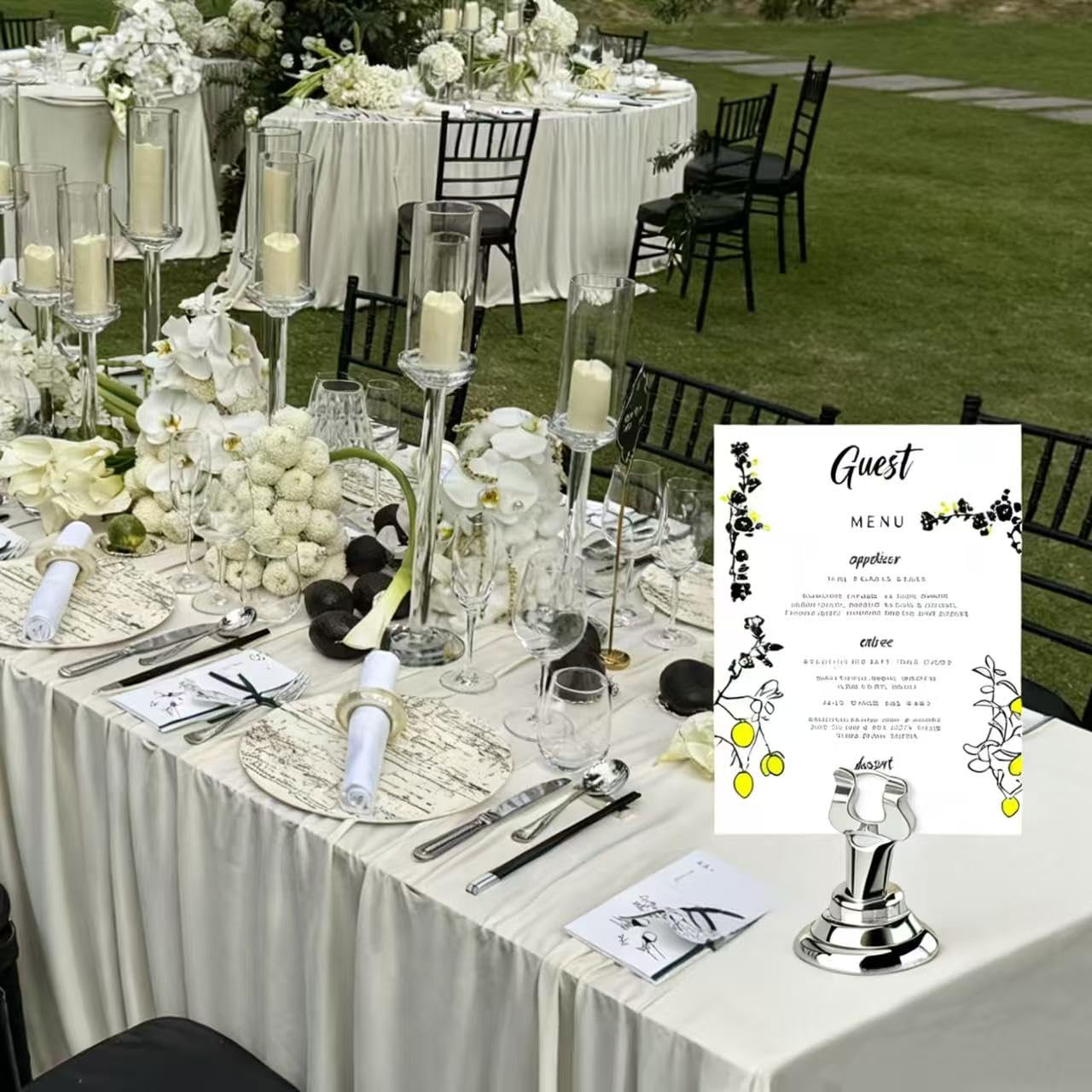 12 soportes para números de mesa, soportes para tarjetas de lugar para mesa, elegante soporte para tarjetas de mesa, ideal para bodas, banquetes, fiestas de aniversario (plateado) (1.5 pulgadas)