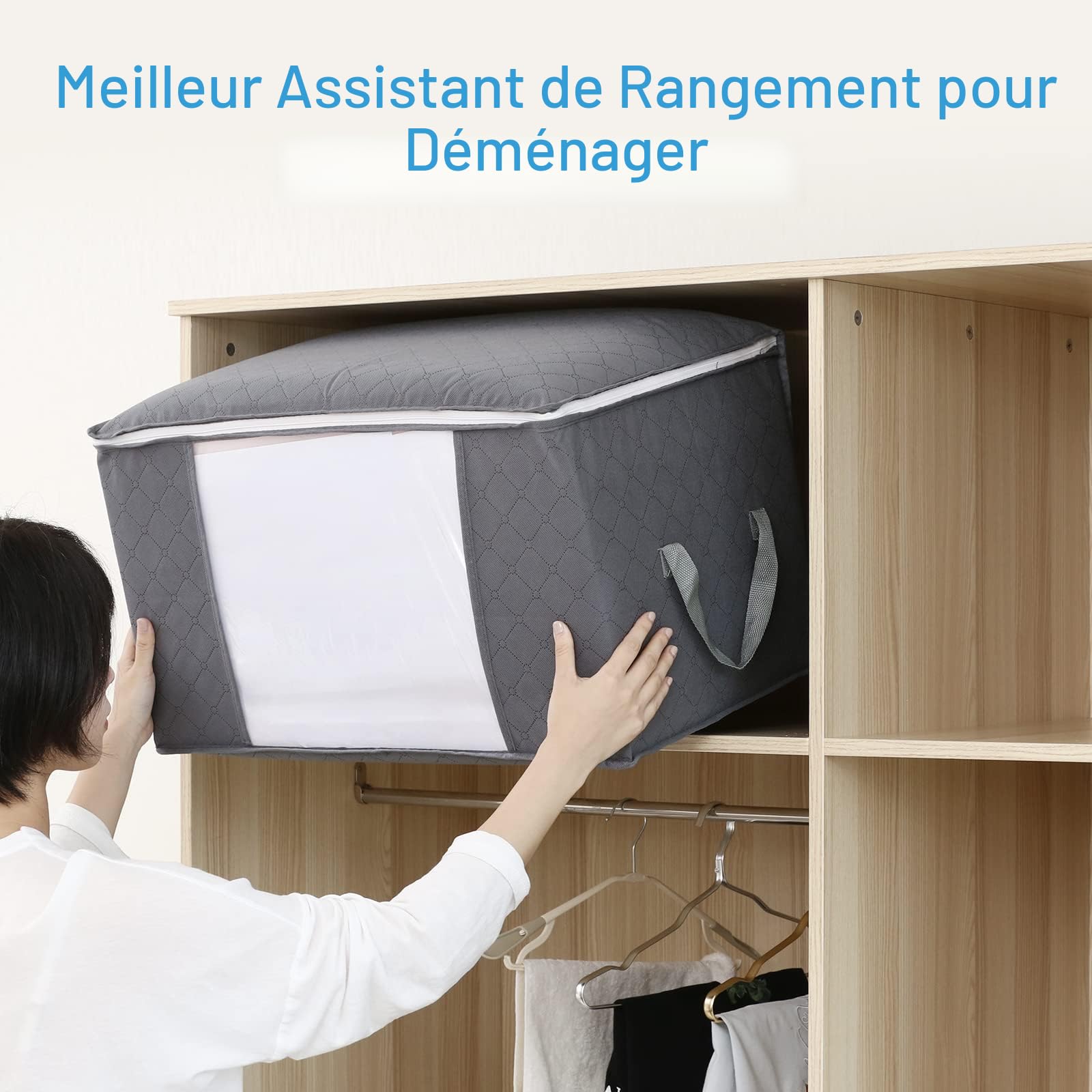 Withosent Lot de 5 Sac de Rangement Vetement 90L, Grands Boite Rangement Vetement sous Lit en Non-Tissé avec Poignée, Pliables Organisateurs pour Couette Literie Couvertures Oreillers Jouets