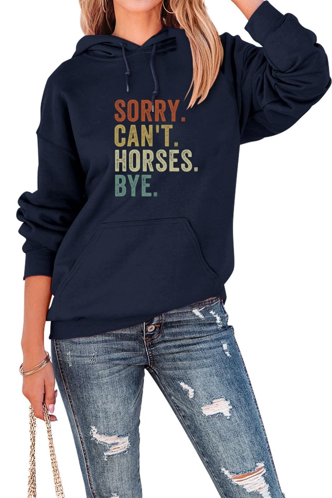 AMOERI Sorry Can't Horses Bye Funny Retro Horse For Horses Lover Pullover Hoodie Sweatshirt (Color : Navy Blue, Size : XL)