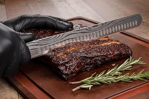 Miniatura 3 de SENKEN - Cuchillo de pechuga de 12 pulgadas con patrón de damasco grabado – Cuchillo para cortar corte ultra afilado para pechuga, carne, asados y