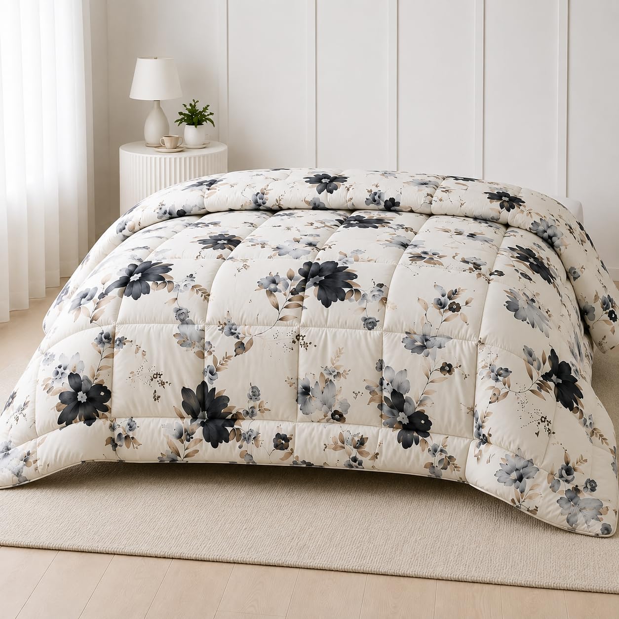 AYANSHI BEDDING Floral Print 200 GSM White King Comforter | Premium Poly Cotton Quilted Comforter | Soft, Breathable & Lightweight All Season Bedding-image-28