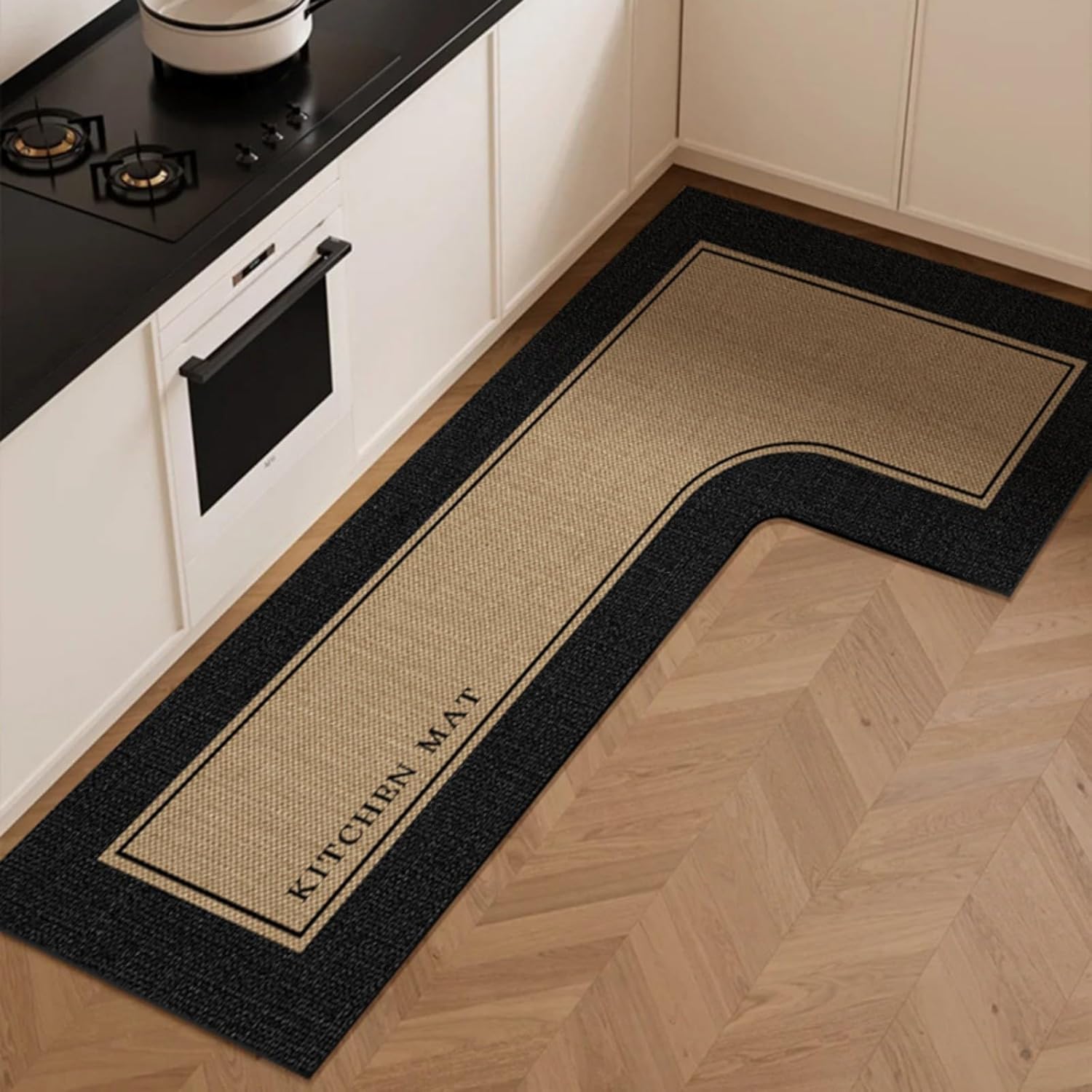 1 Piece L Shape Mat, Super Absorbent Kitchen Mats, Anti-Slip Corner Mat for Home,Kitchen (Brown-Left L, 31''X47''X18'')
