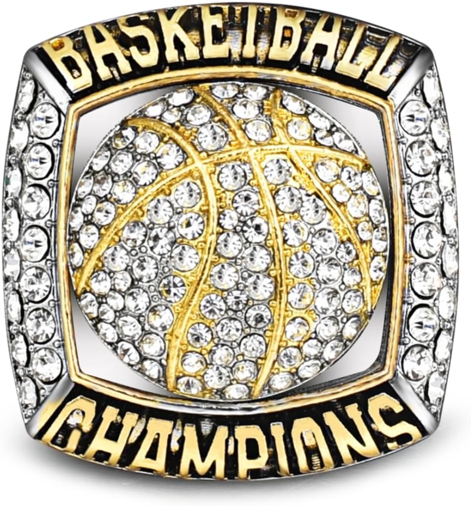 Basketball Championship Ring Gold & Silver MVP with Crystals “Victory Through Unity” Team Award Ring for Basketball Tournaments, Players, Coaches, Collectors