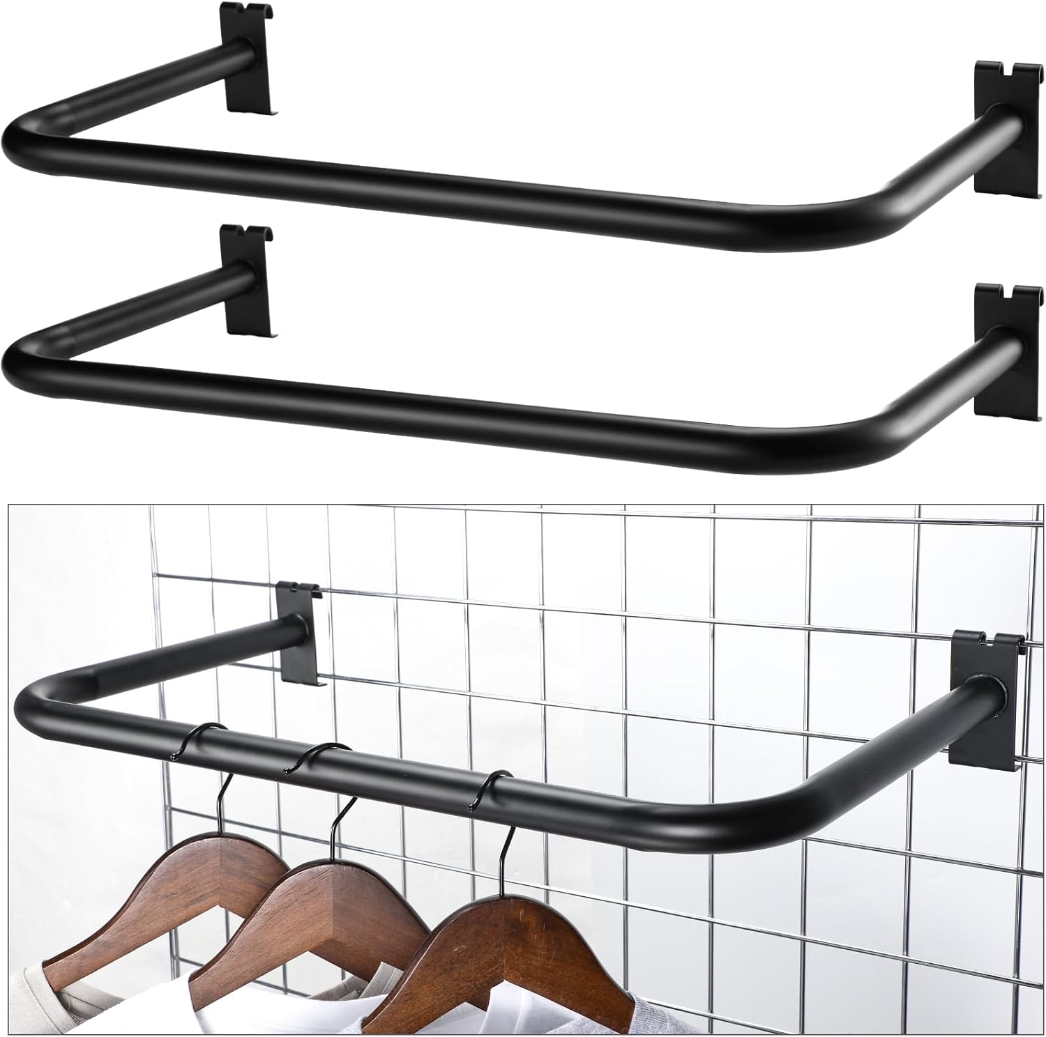 Gisafai 2 Pieces Gridwall Accessories U Shaped Hangrail 24 Inch Hanging Hangrail Metal Wire Gridwall Display Rack Round Tube Hanger Grid Wall Bracket for Retail Display Panel Home Use (Black)