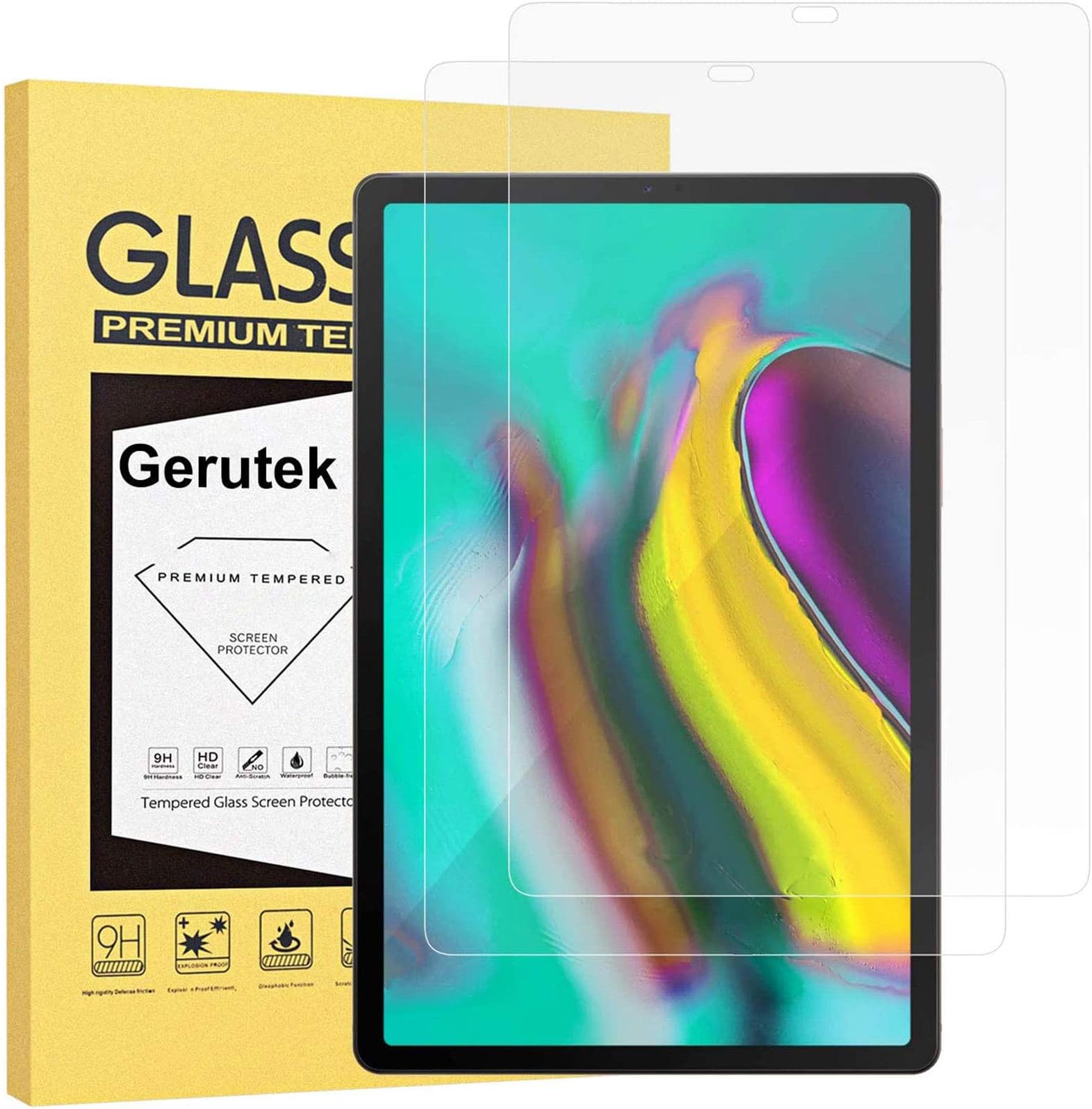 Gerutek 2 Pack Screen Protector for Samsung Galaxy Tab S5e/S6 10.5 inch tablet, SM-T720/T725,SM-T860/865 Tempered Glass Screen Protector [Ultra Clear] [Anti Scratch] [Bubble-Free] for Galaxy S6/S5e