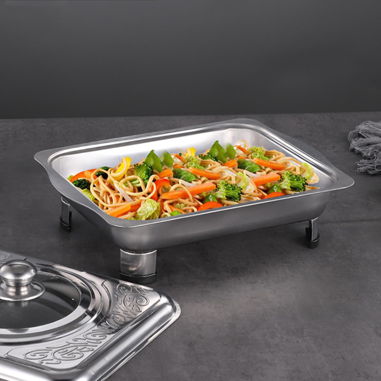 Bandeja Rectangular Protege Alimentos y Previene Suciedad con Tapa de Acero Inoxidable para Buffet Adecuado para Fiestas y Comedores