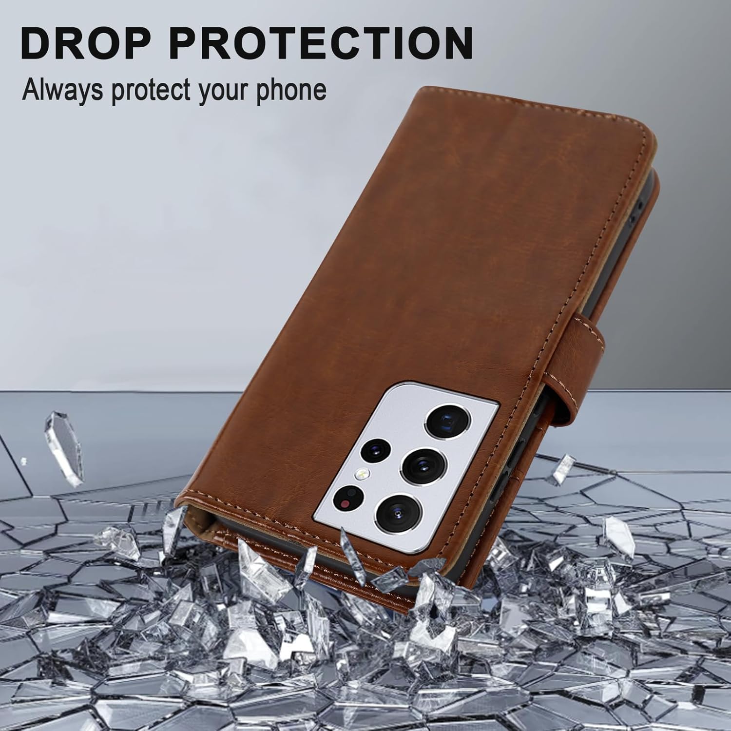 MONASAY Wallet Case Compatible for Galaxy S21 Ultra 5G, 6.8 inch [Screen Protector Included][RFID Blocking] Flip Folio Leather Cell Phone Cover with Credit Card Holder, Brown - Image 7