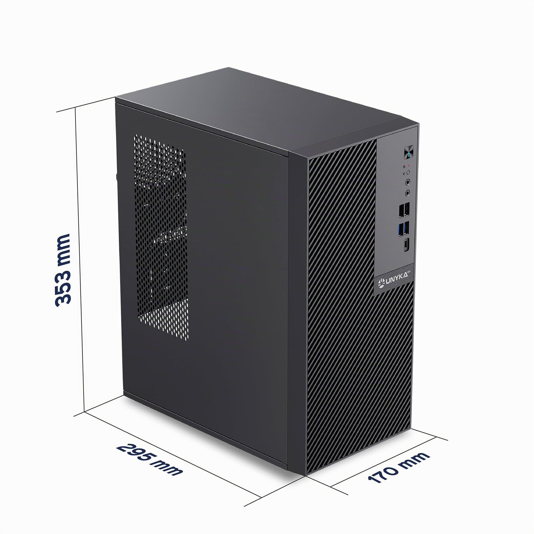 UNYKAch Micro ATX UK5015 - Scatola per computer da 17 litri con 5 porte USB, compatibile con ATX, alloggiamenti da 3,5" e schede grafiche fino a 180 mm