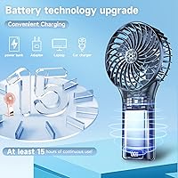 Vista 4 de QQT Mini Handheld Fan,4 Speed Adjustable Portable Battery Operated Fans,USB Rechargeable Desk Fan with Mirror,Max 20 Hrs Hand Fan For Travel Office