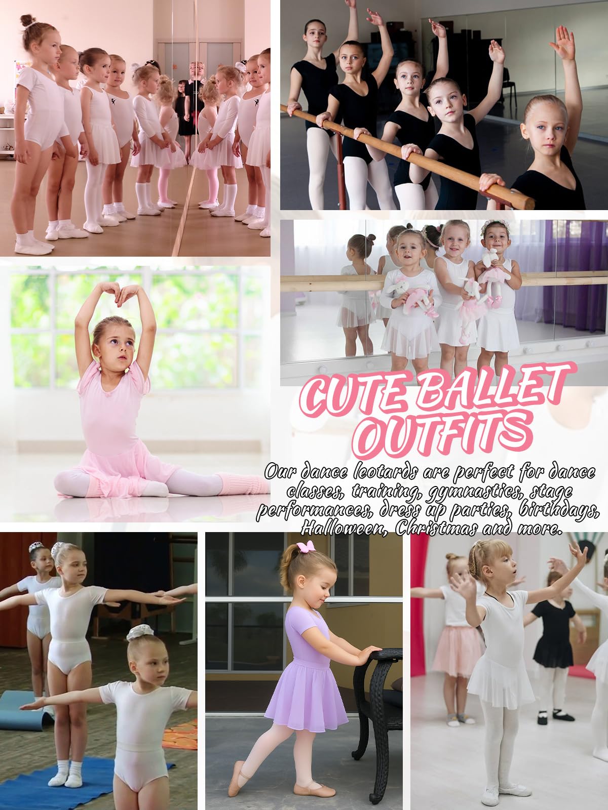 Body da danza per ragazze, a maniche corte, in cotone, con gonna rimovibile in chiffon, per bambini dai 3 agli 11 anni