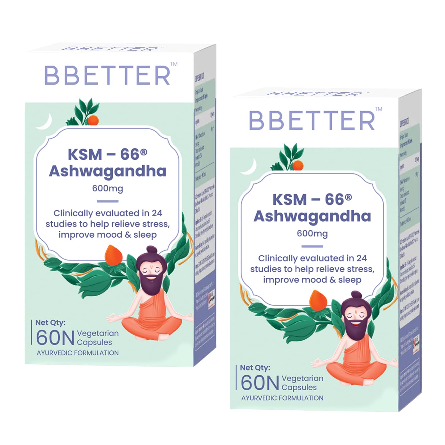 BBETTER Ashwagandha KSM 66 Capsules 600mg | Lab Tested | Lab Report Attached | Ashvagandha Tablet For Stress, Sleep Management & Anxiety Relief | Rejuvenates Mind & Body |120 Veg aswagandha Capsules