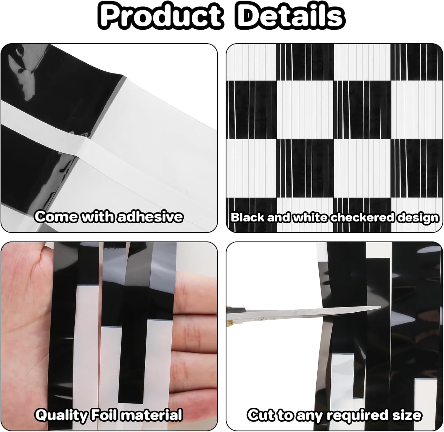 PintreeLand 2PCS Race Car Foil Fringe Curtains 3.28x6.56 Ft, Black and White Checkered Party Backdrop Streamers Decorations, Photo Booth Props