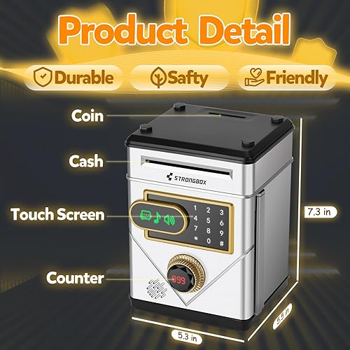 Miniatura 5 de Refasy Alcancía para niños, caja de ahorro de dinero, cajero automático electrónico, caja de ahorro de dinero, cajero automático, juguetes para