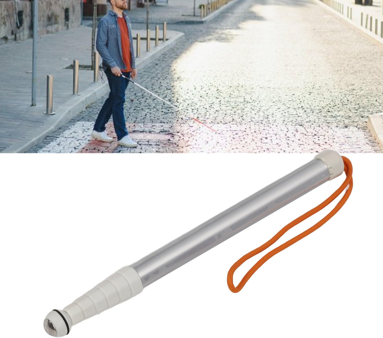 ZJchao Reflective Telescopic Blind Walking Stick, Blind Cane Folding, Shockproof Design Lightweight Metal Material Stretched Ideal for Visually Impaired People Storage Bag