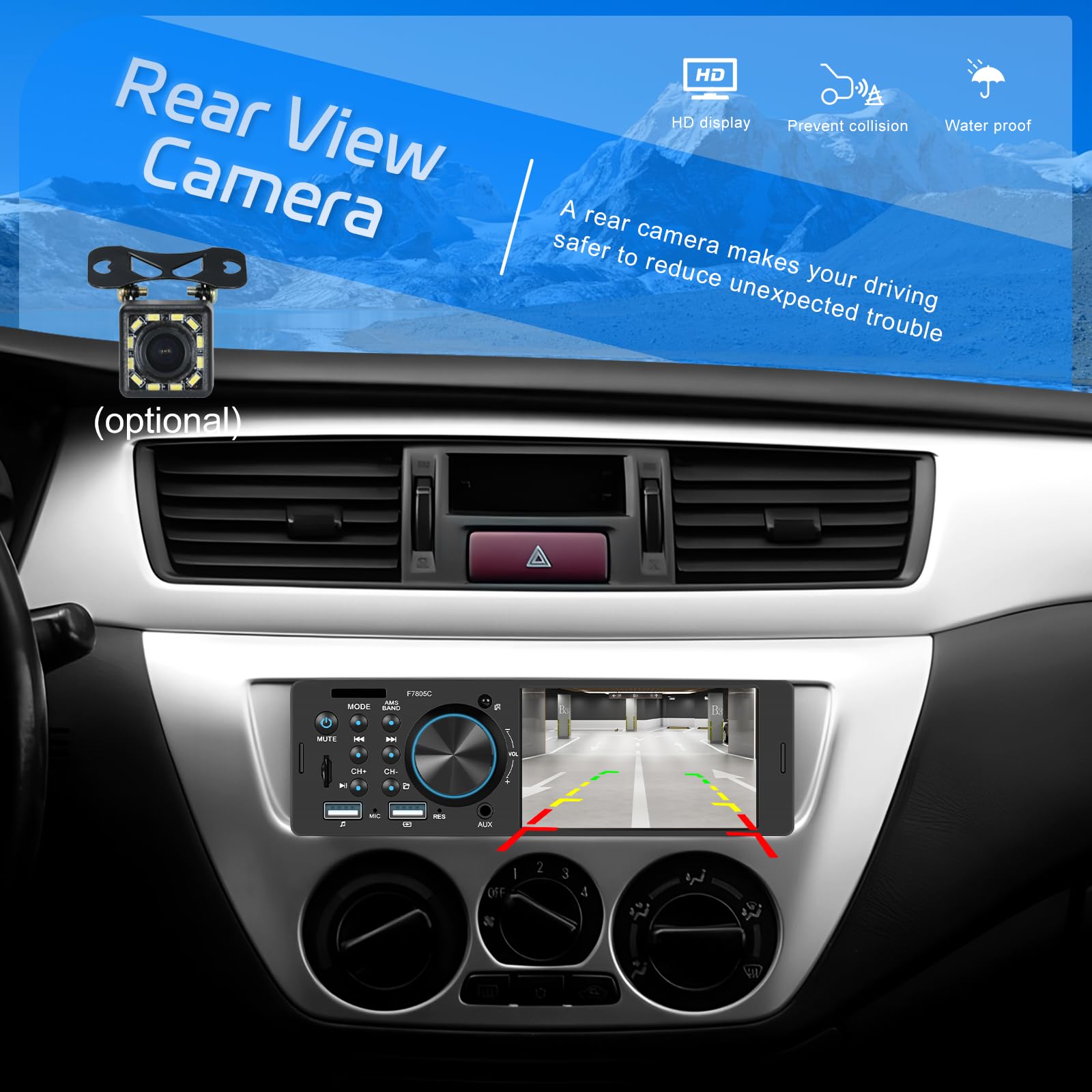 Hikity Radio de Coche 1 DIN Carplay y Android Auto, 4 Pulgadas Pantalla Táctil Estéreo de Coche con Bluetooth, Mirror Link, FM, Cámara Trasera