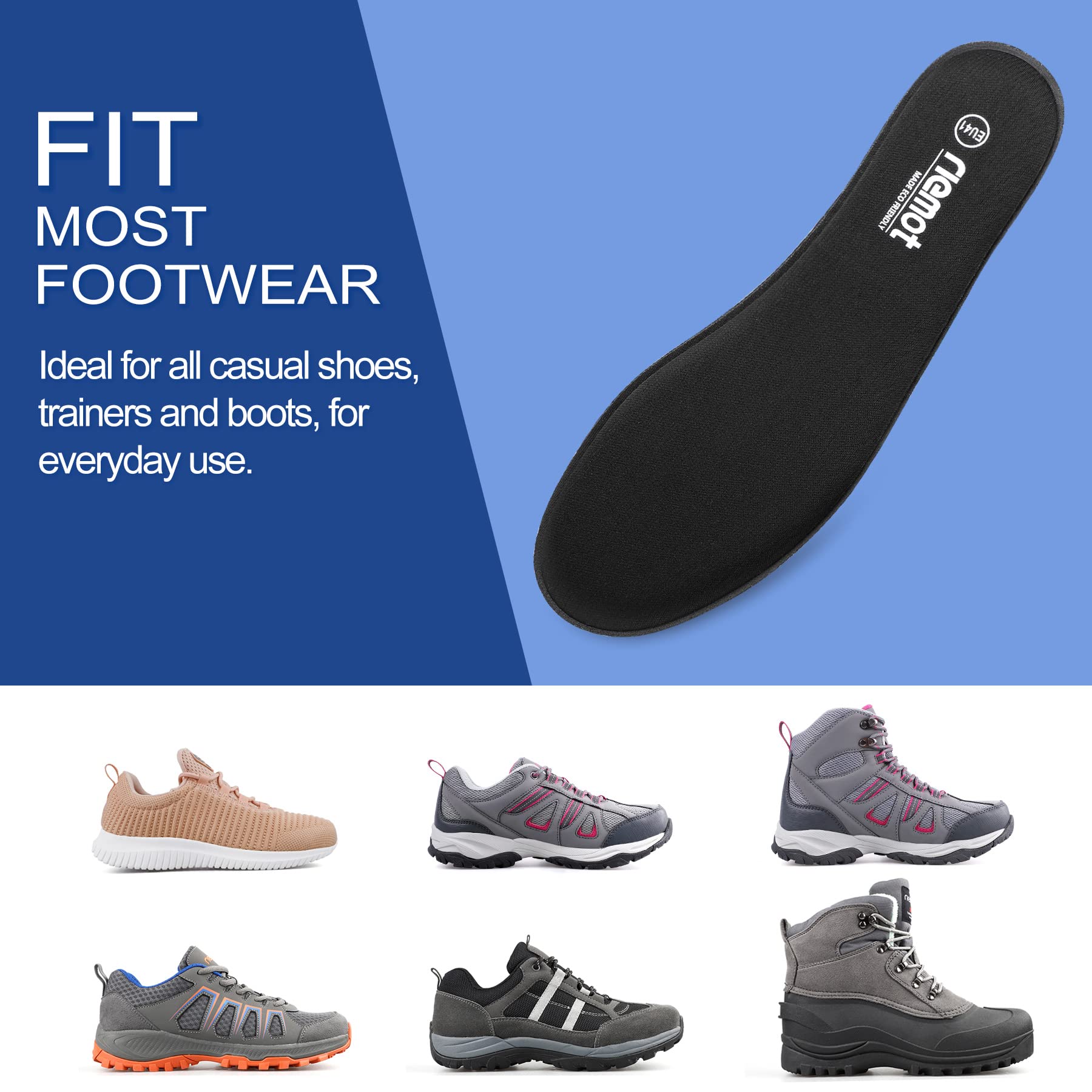 riemot Solette in Memory Foam,Solette Scarpe Assorbimento degli Urti per Uomo Donna,Supporto Arco Inserti per Scarpe Sollievo dal Dolore ai Piedi,Suole Scarpe Traspiranti ad Assorbi Umidità,36-46 EU