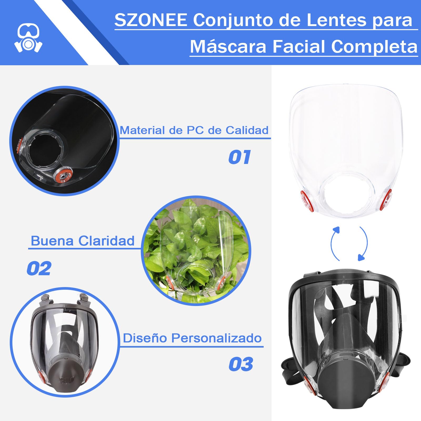 Trudsafe Montaje de Lente 6898 y Paquete de 20 Cubre Lente 6885, compatibles con la máscara respiratoria de la Serie 3M 6000, 6700, 6800, 6900, Cubierta Protectora para máscara 6800
