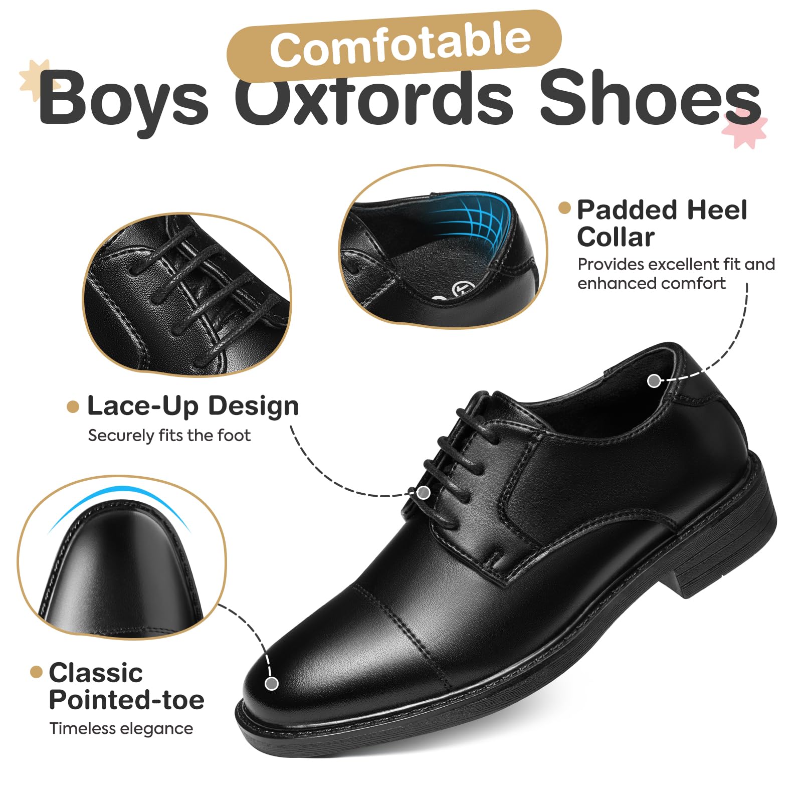 GINNI Anzugschuhe Jungen Klassiker Oxford Schnürhalbschuhe Derby Formelle Party Hochzeitsschuhe Elegante Schuhe