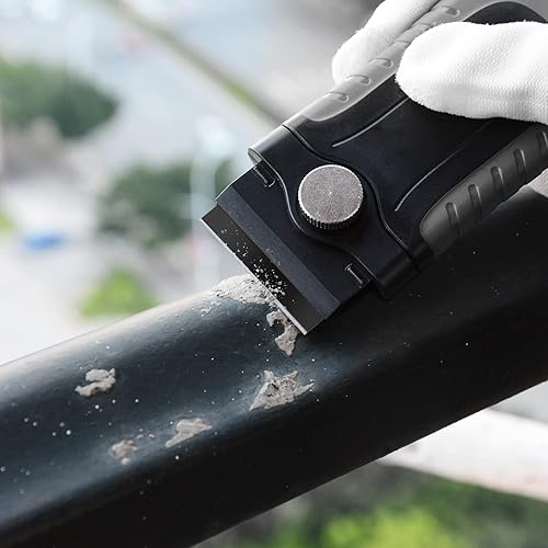 Miniatura 3 de Gomake Rascador de hoja de afeitar con tapa de seguridad, raspador de placa de cocina de vidrio con 10 cuchillas de acero al carbono negro para