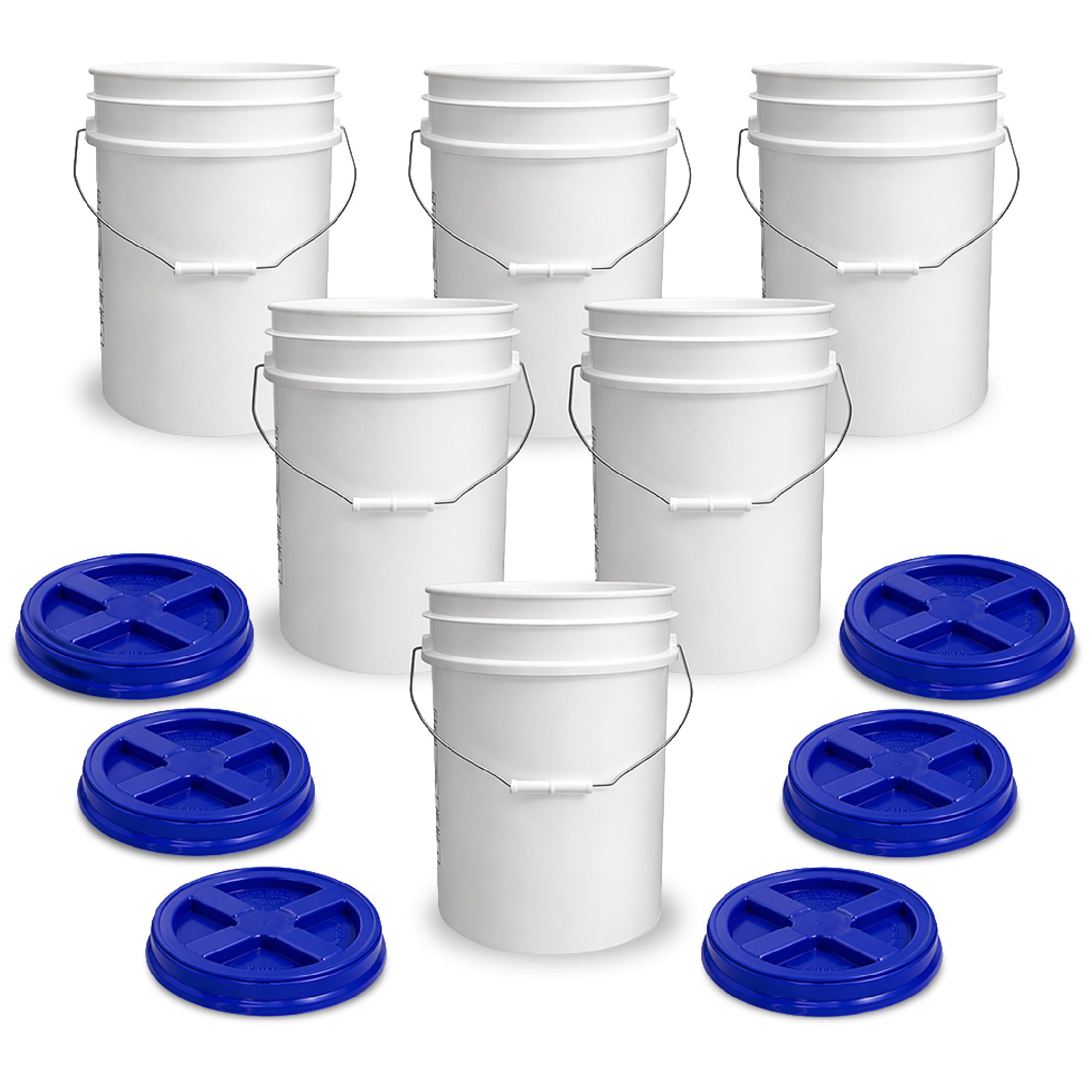 ePackageSupply 5 Gallon Bucket - Food Grade w/Lid BPA-Free, White/Blue, 6