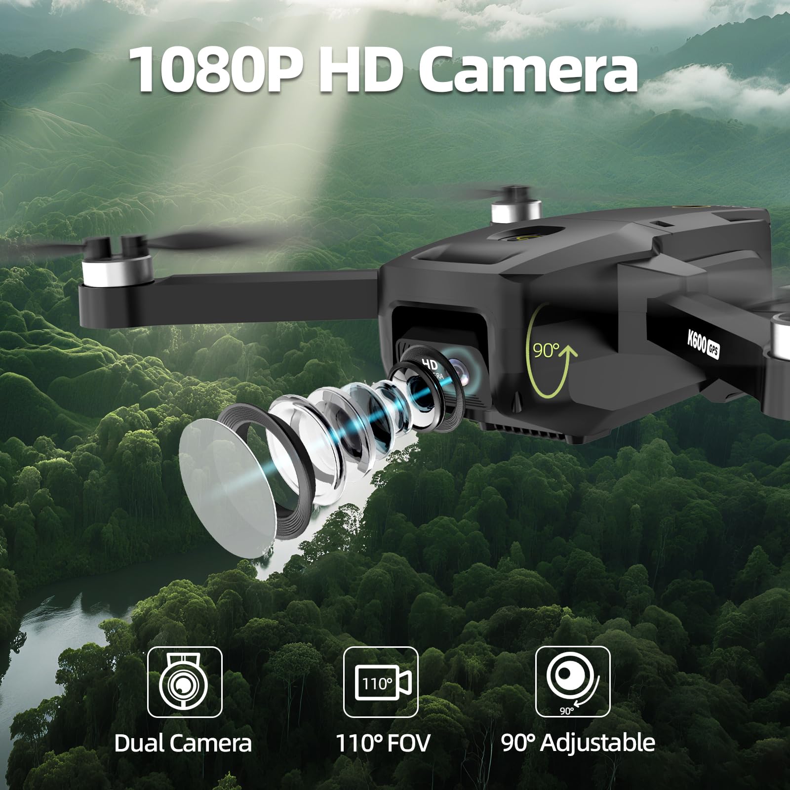 Drone GPS con Telecamera Adulti Principianti,Schermo LCD HD da 4.5" Scheda SD da 32GB,Drone Seguimi Professionale Lunga Distanza con Ritorno Automatico,Posizionamento del Flusso Ottico,3 Velocità