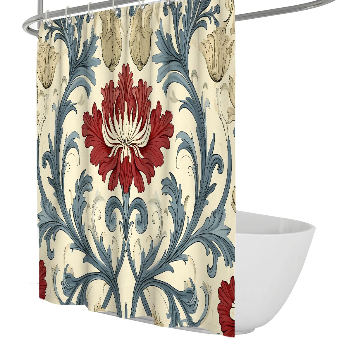 OLLIAR Home Boho Floral Shower Curtain 150x180 Wildflower Beige Botanical Flower Shower Curtains for Bathroom Waterproof Fabric Bath Curtain Set with Hooks