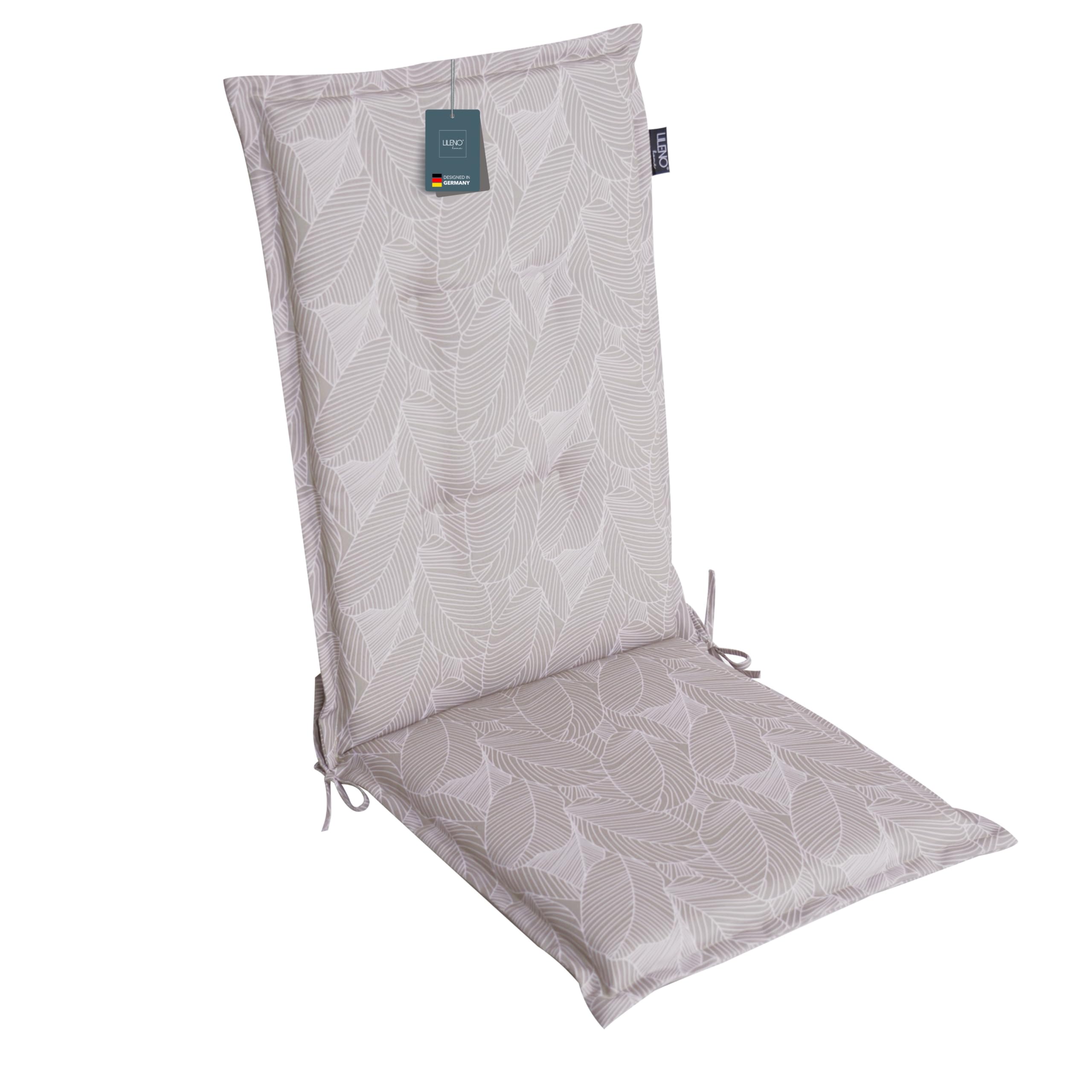 LILENO HOME Garden Chair Cushions as Set of 1 – High Back in Leaves Grey – Comfortable Loungers as Seat Cushions for Garden Furniture – Chair Cushions for Garden Chairs and Folding Chairs — image 1
