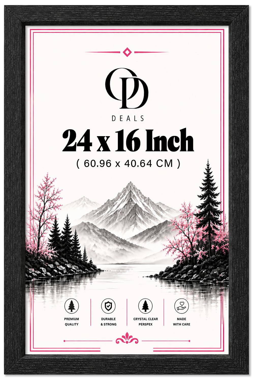 Online Deals | MDF Picture Frame (60.96 x 40.64 CM) 16 x 24 Inch for Illustrations, Calligraphy Art & Posters Displays, MDF Build, Secure Hanging Hooks [ Black ]