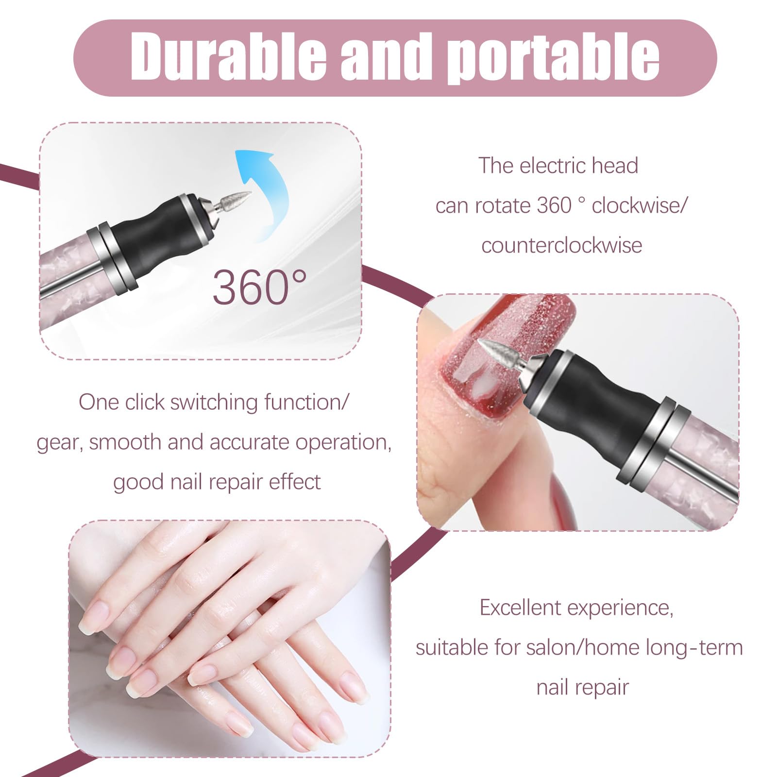 Torno Para Uñas Profesional Con 12 Cabezales Pulidores, 6 Granos, 4 Velocidades Ajustables, Carga Sin Cable, Limador De Uñas Electrico Para Uñas De Manos Y Pies, Quita Gel, Pedicura Y Manicura