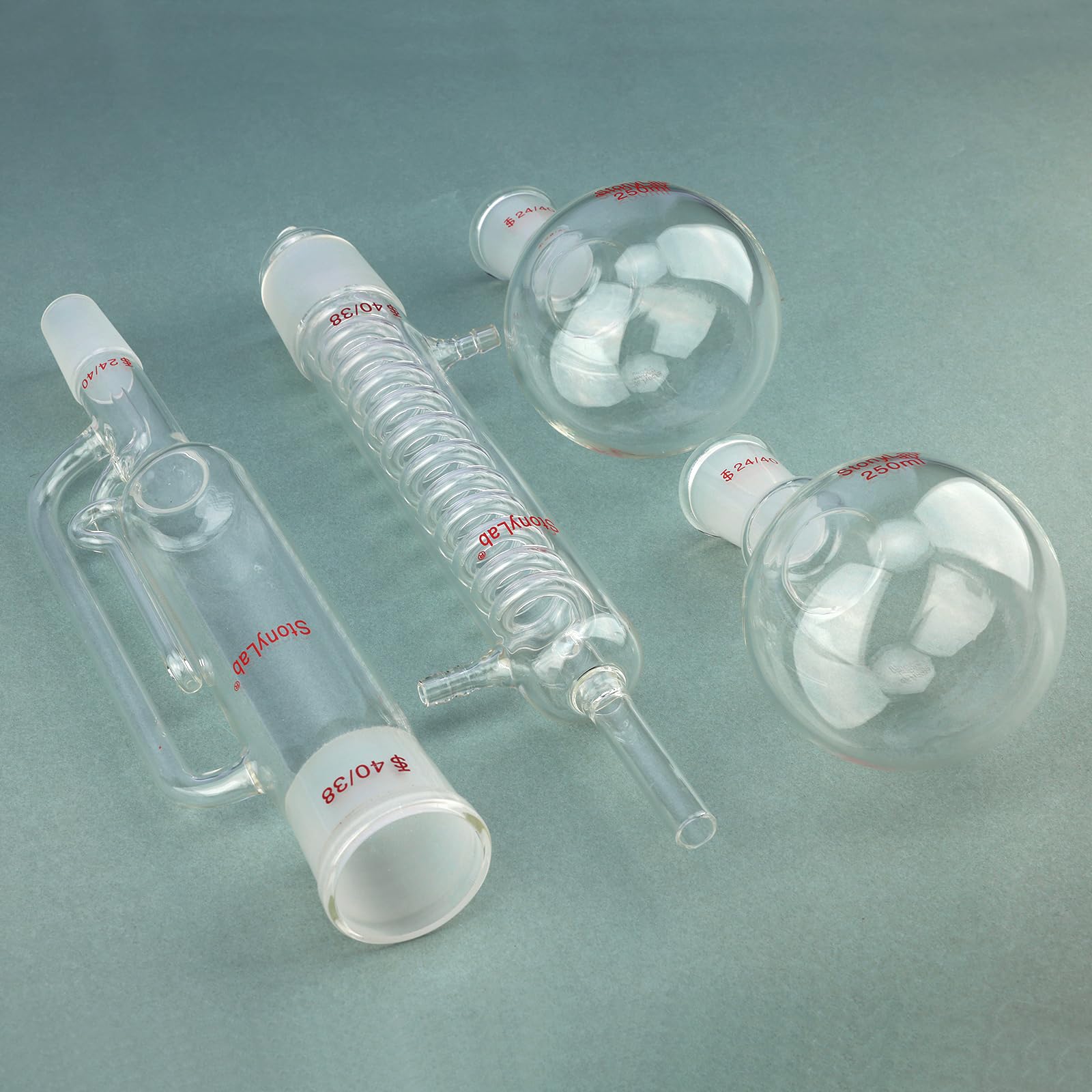 stonylab Kit di Estrazione Tipo Soxhlet, Vetro Borosilicato 40/38 Estrattore Soxhlet con Graham Condenser e Due Palloni a Fondo Piatto 24/40 da 250 ml per Processi di Estrazione