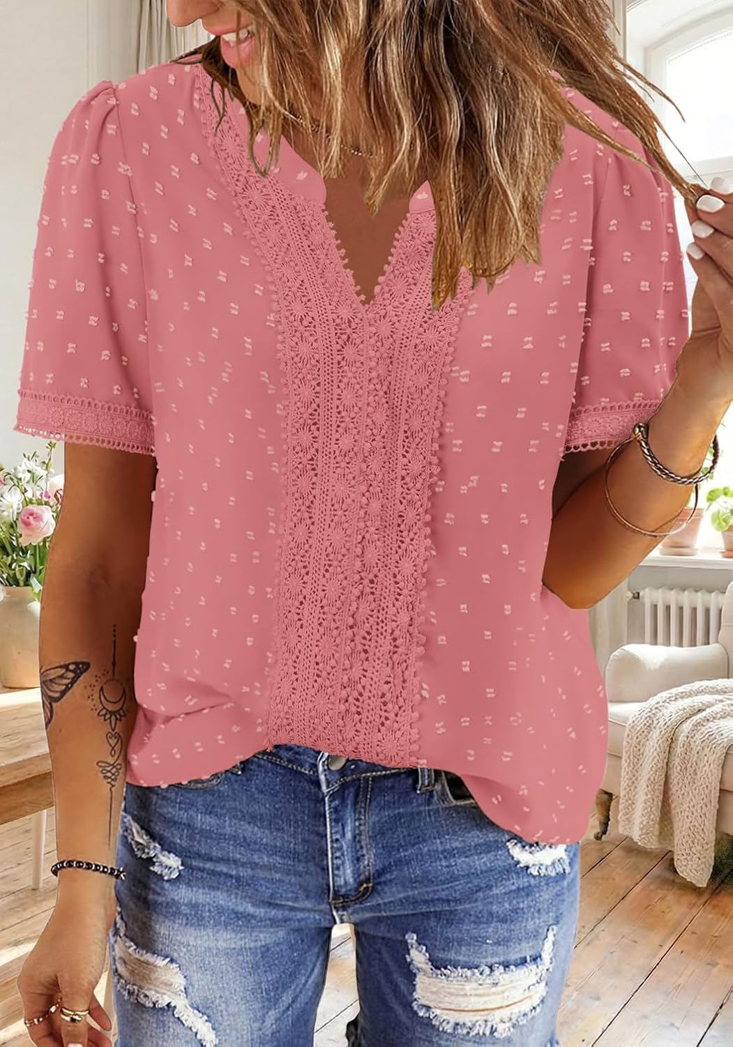 BETTE BOUTIK Women Short Sleeve Boho Tops Summer Dressy Casual Shirts Trendy Western Blouses - Image 4