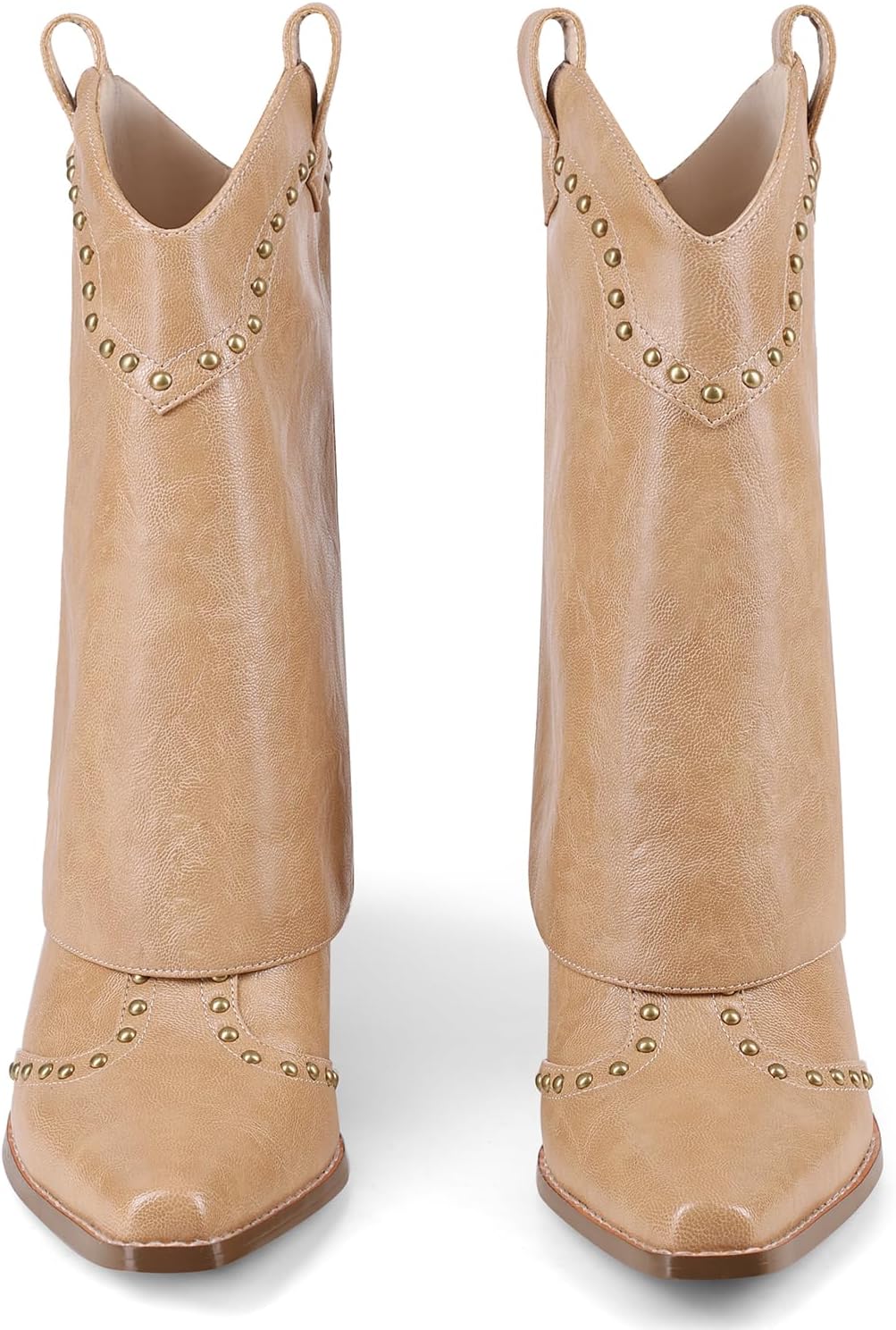 Women Shark Boots Fold Over Cowboy Boots Cowgirl Ankle Chunky Heel Snip Toe Pull On Studded Boots for Women - Image 8