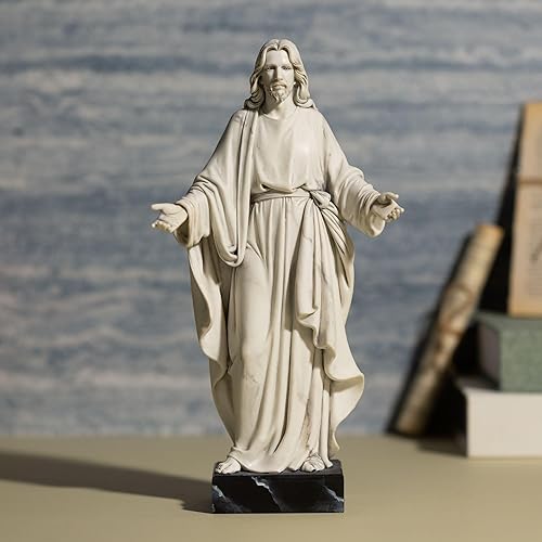 Miniatura 6 de Estatua de Jesús de 12 pulgadas pintada a mano con aspecto de mármol Jesucristo con brazos abiertos, decoración religiosa para el hogar, escultura