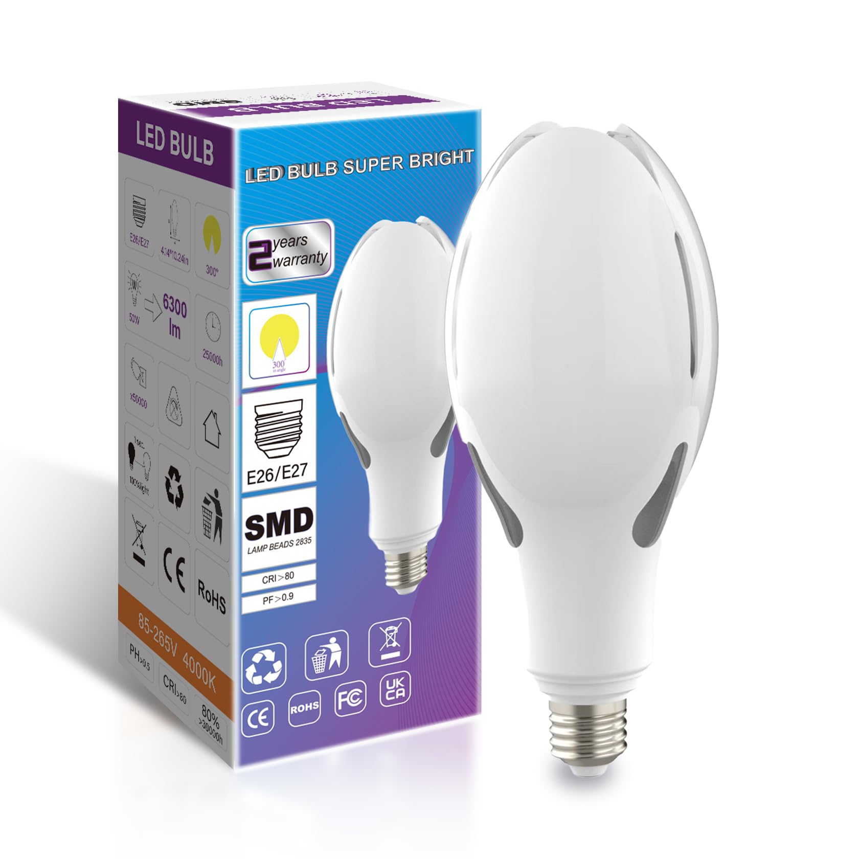ORALUCE Super Bright LED Light Bulb 50W, ED105 E26 LED Bulb 600W