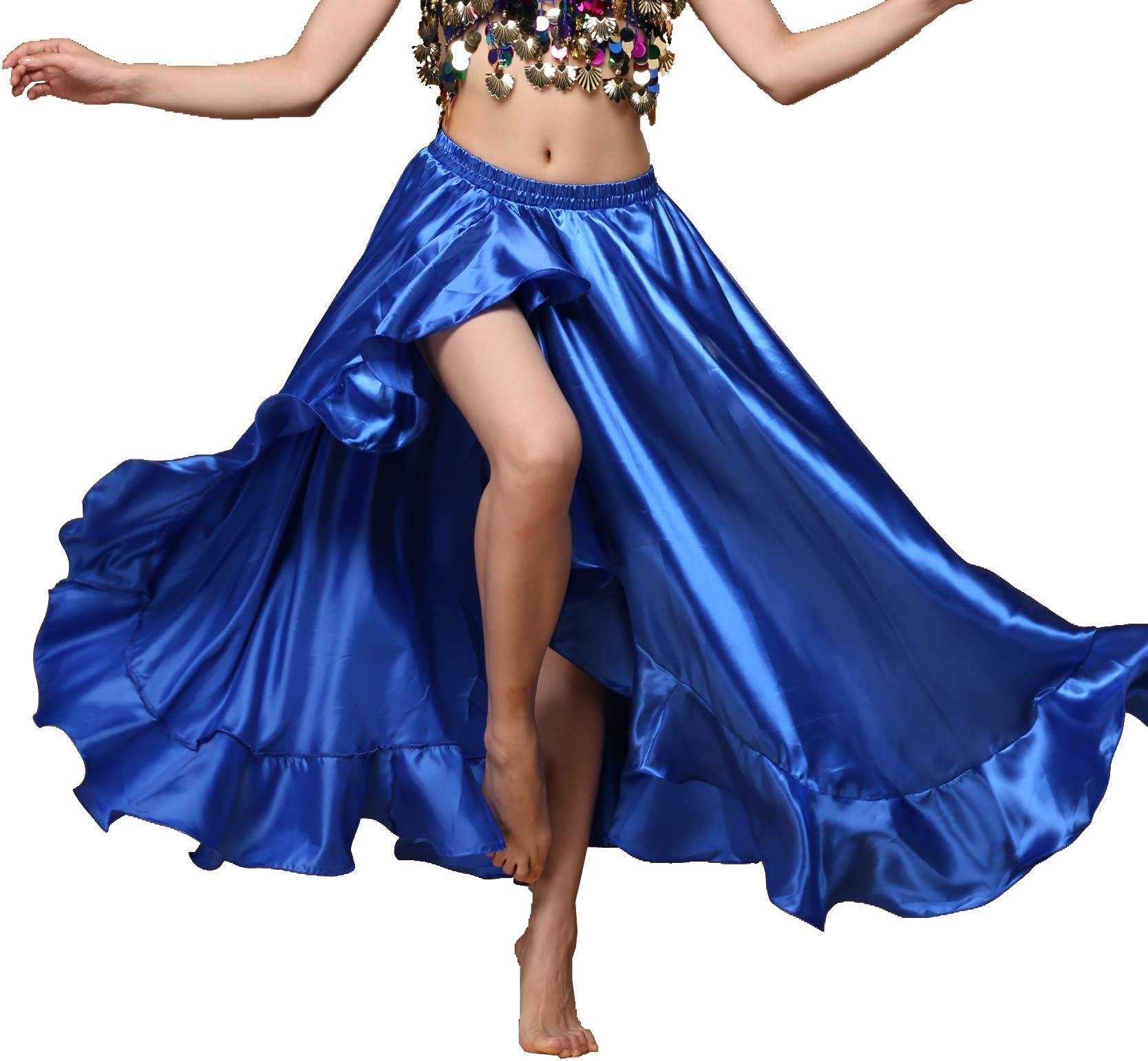 MUNAFIE Belly Dance Skirt Satin Split Side Long Skirts for Women