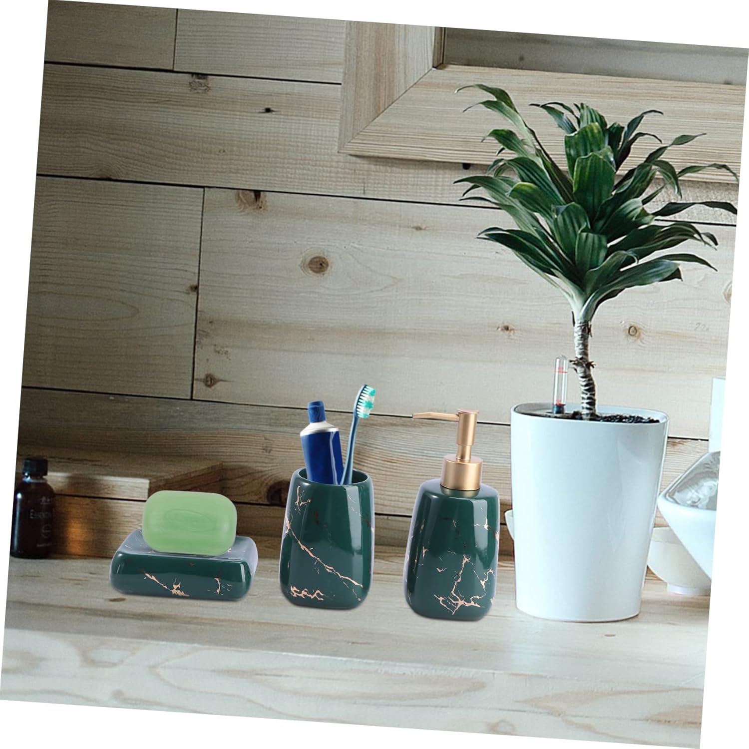 Cabilock 3pcs Marble Bathroom Accessory Kit Portable Soap Container Toothbrush Holder Washing Cup with Soap Dish for Bathroom Organization and Cleanliness