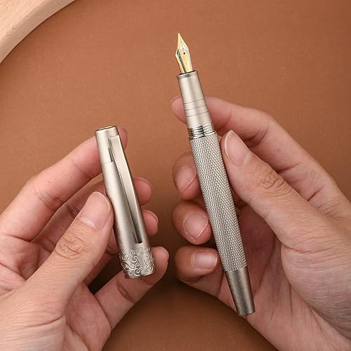 Miniatura 7 de Hongdian - Pluma estilográfica general de plata 6013, pluma de escritura de metal sólido con estuche de metal iridio dorado y plata extra fina