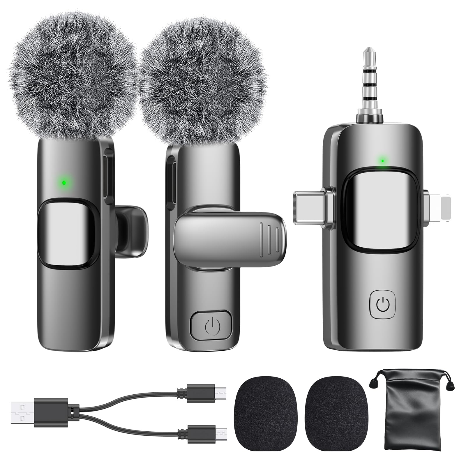 PoP voice 3 in 1 Wireless Mini Microphone for iPhone Android Camera iPad, Lavalier Microphone with Noise Reduction, Lapel Lav Mic with Noise Reduction for Video Recording Vlog YouTube TikTok