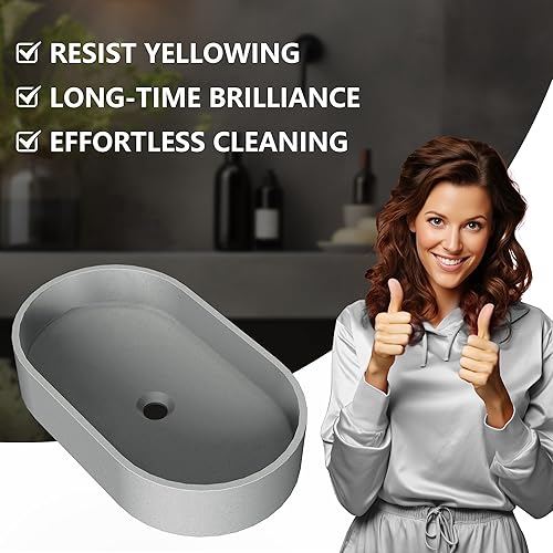 Miniatura 5 de Dolonm Fregadero de baño para baño, lavabo de baño de hormigón en gris sin grifo ni drenaje, 15 x 11 pulgadas, forma ovalada