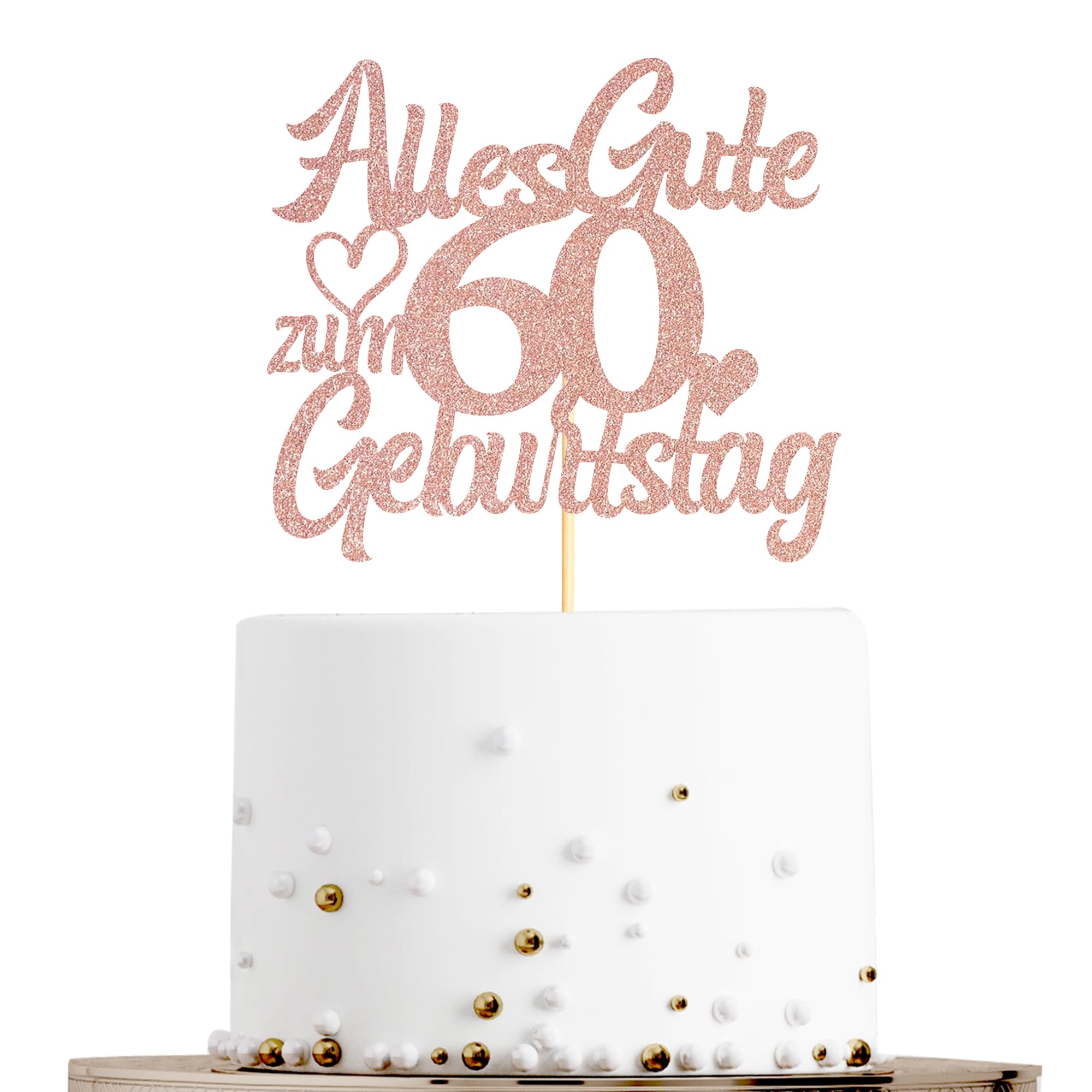 Sumerk Tortenaufsatz zum 60. Geburtstag in Roségold mit Glitzer, Doppelseitige Glitzer Tortendekoration zum 60. Geburtstag – 1 Stück