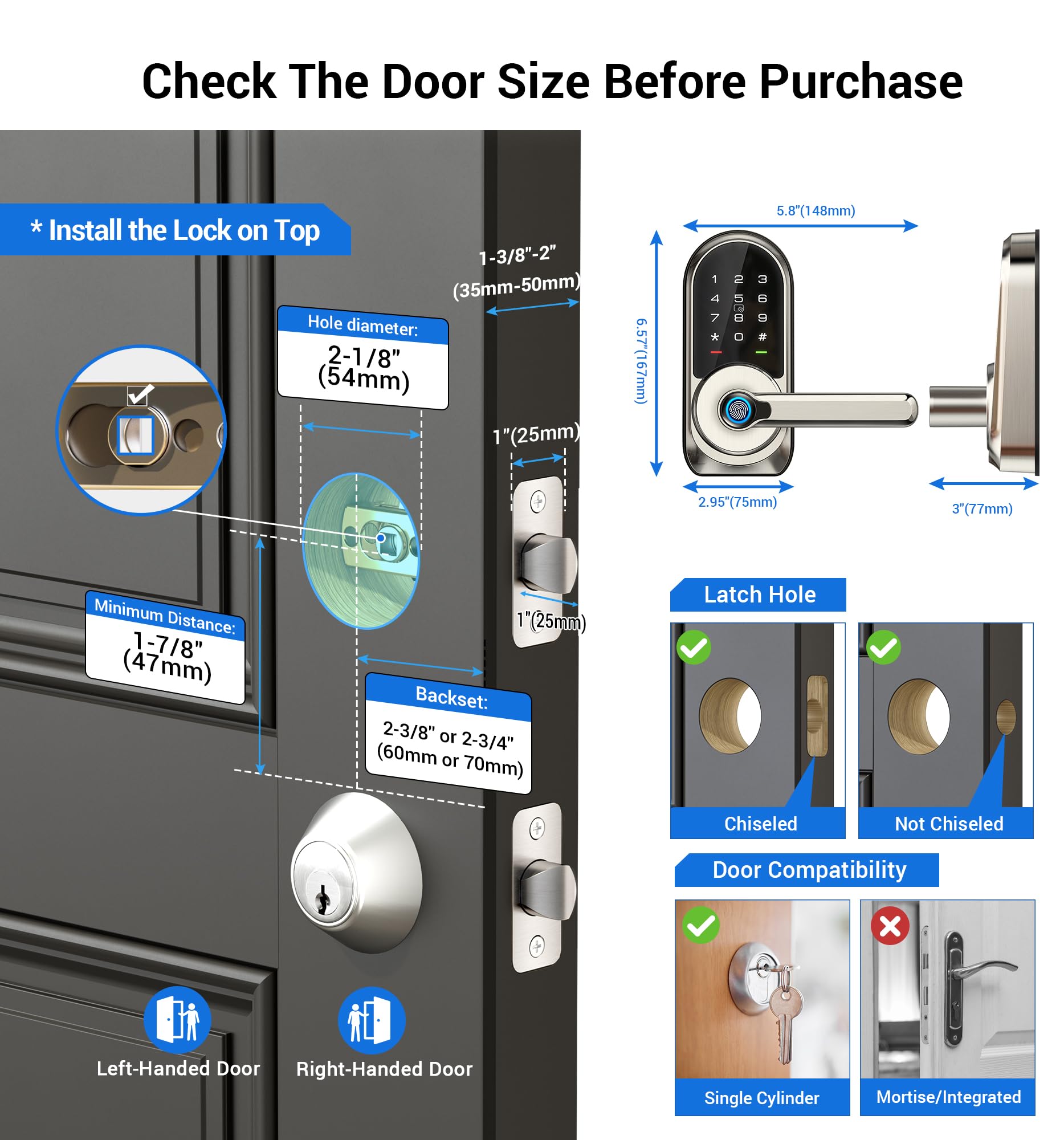 Veise RZ09 Smart Lock, 7-in-1 Keyless Entry with Handle Set