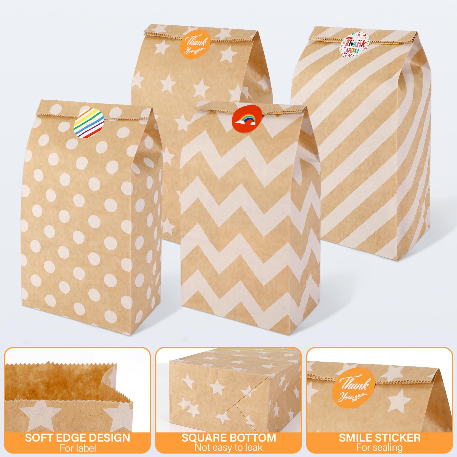 48 Sacchetti Regalo In Carta Kraft Con Adesivi Emoji – 12x8x22.5cm Per Feste E Caramelle