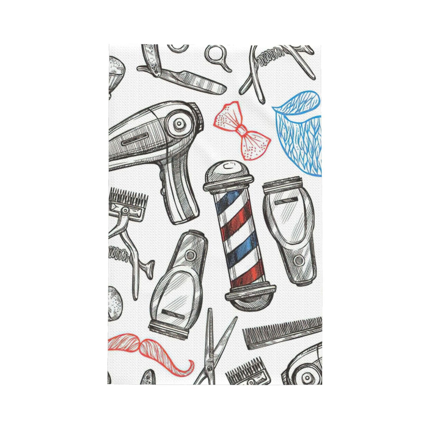 CKGODGF Barber Shop Monochrome Style Print Absorbent Waffle Dishcloths,Kitchen Towels With Hanging Loops,Tea Towels.