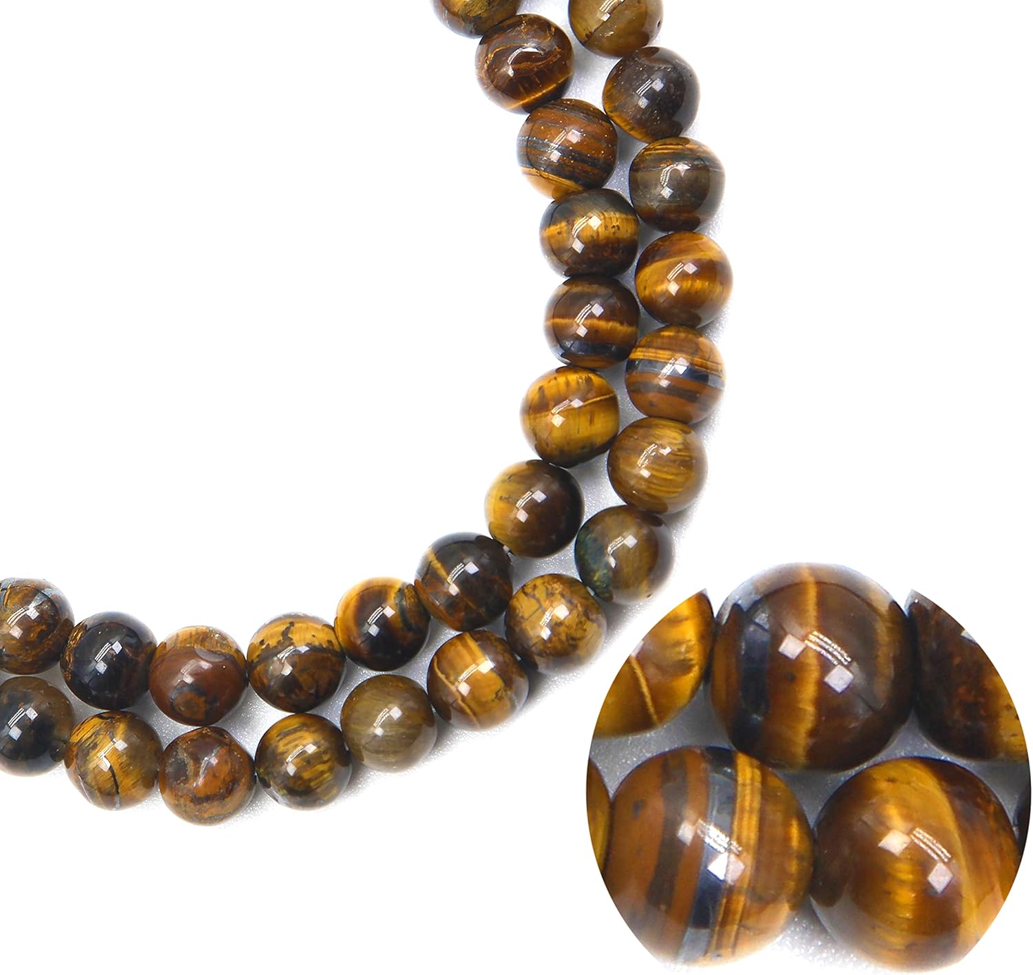 45PCS 8mm Natural Yellow Tiger Eye Gemtone Jewellery String, Round Loose Beads for DIY Jewelry Making, 1 String/15 Inches Natural Yellow Tiger Eye Gemtone 8mm