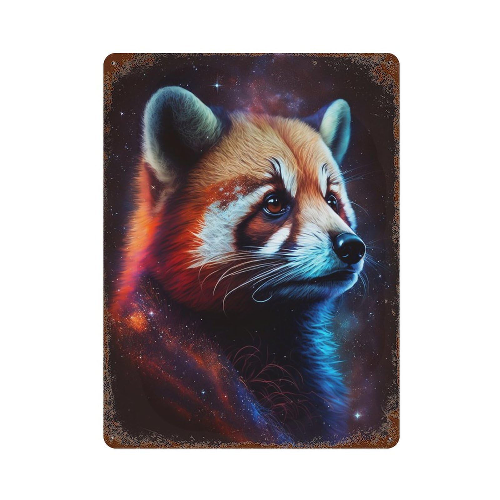 Garage Style Cosmic Red Panda Profile Vintage Rust Metal Sign 15.7"x11.8", Shabby Chic Decor for Bar And Workshop