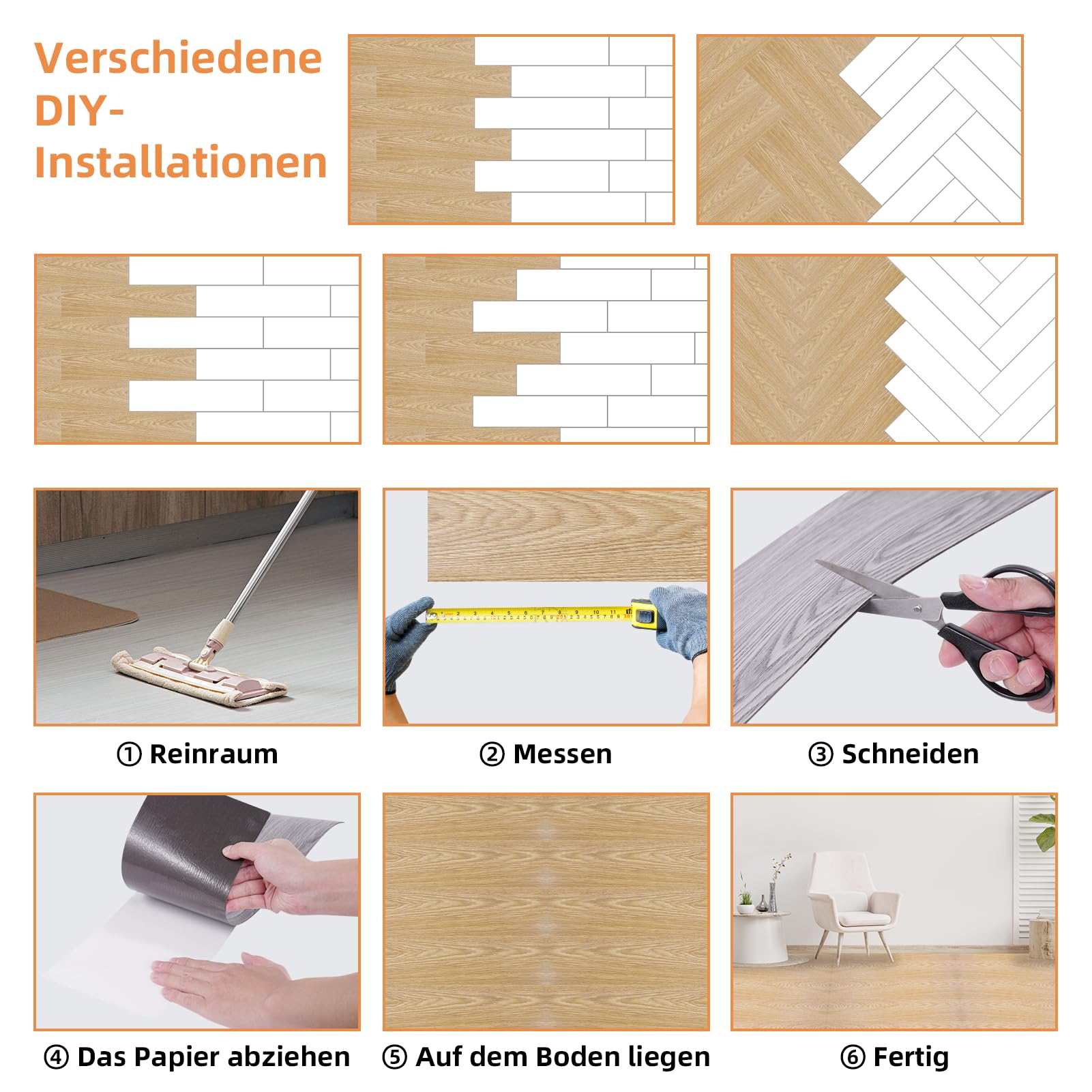 Pavimento in vinile autoadesivo, 36 piastrelle, effetto legno, impermeabile, 91,5 x 15,2 cm, in legno originale, copertura 5 m² (colore legno)