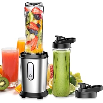 Mixer 500 W Mini Stand Mixer & Smoothie Maker with 2 x 600 ml Bottles BPA-Free Tritan Portable Mixer Smoothie Maker Made of Stainless Steel 4 Sheets for Shake Smoothie Silver Silver