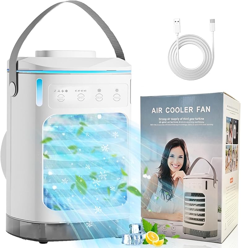 Portable Air Conditioners, 2026 Upgraded Personal Air Conditioner with 2 Mist & 2 Icebox, 3 Speeds & 2-8H Timer, 7 Color Light & 900ml Large Tank, Evaporative Air Cooler AC Cold Fan for Bedroom Office
