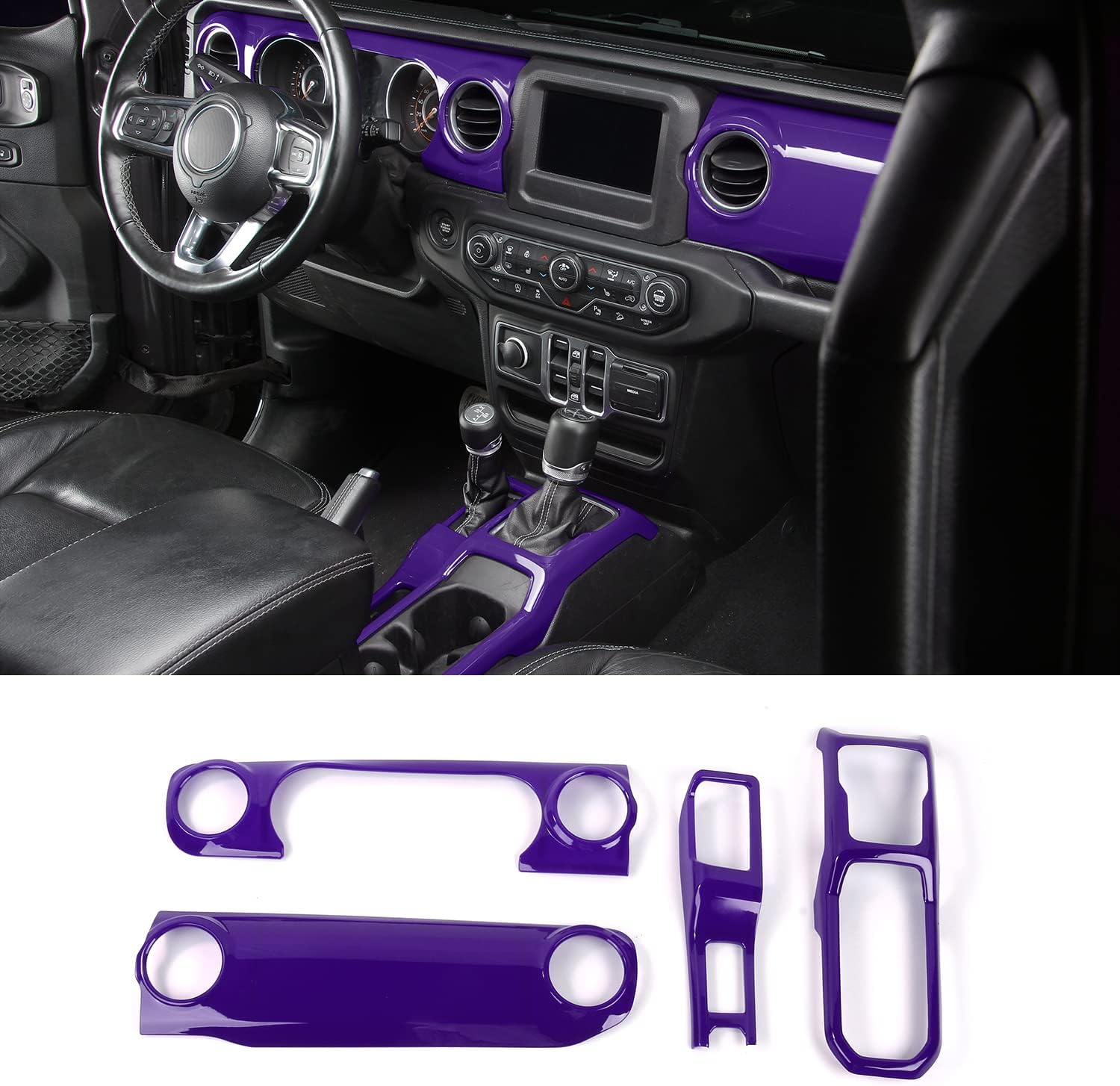 CheroCar Center Console Panel Dashboard Cover & Gear Shift Panel Cover Interior Accessories fit for Jeep Wrangler JL JLU 2018-2025 & Gladiator JT 2020-2025,Purple…