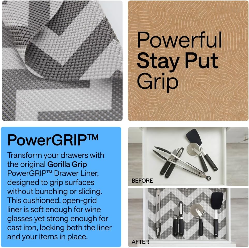 GORILLA GRIP powerGRIP Drawer Shelf and Cabinet Liner, 12"x10', Gray White image 3